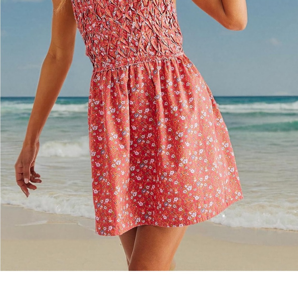 Free People Coral Floral Mini Dress